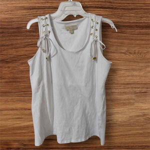3635) Michael Kors Sleeveless White Gold Gourmet Tie Detail Top Large